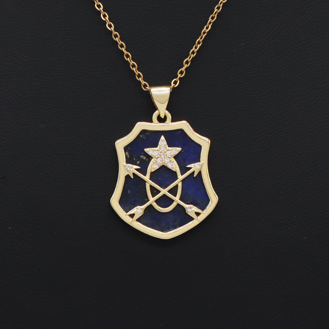 Custom Wholesale Women Gold Plated stainless steel Chain CZ Black Green Brown Blue Natural Stone Arrow Star Pendant Necklace