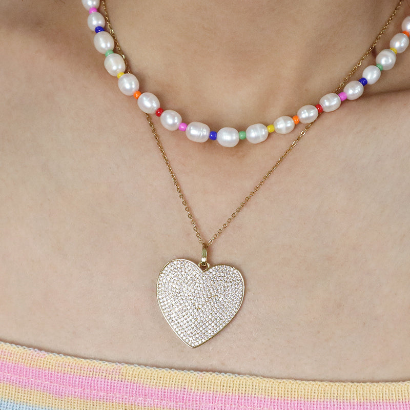 New Bulk Sale Fashion Jewelry Custom Gold plated stainless steel Chain Micro Pave CZ Love Heart Pendant Necklace For Women Gift