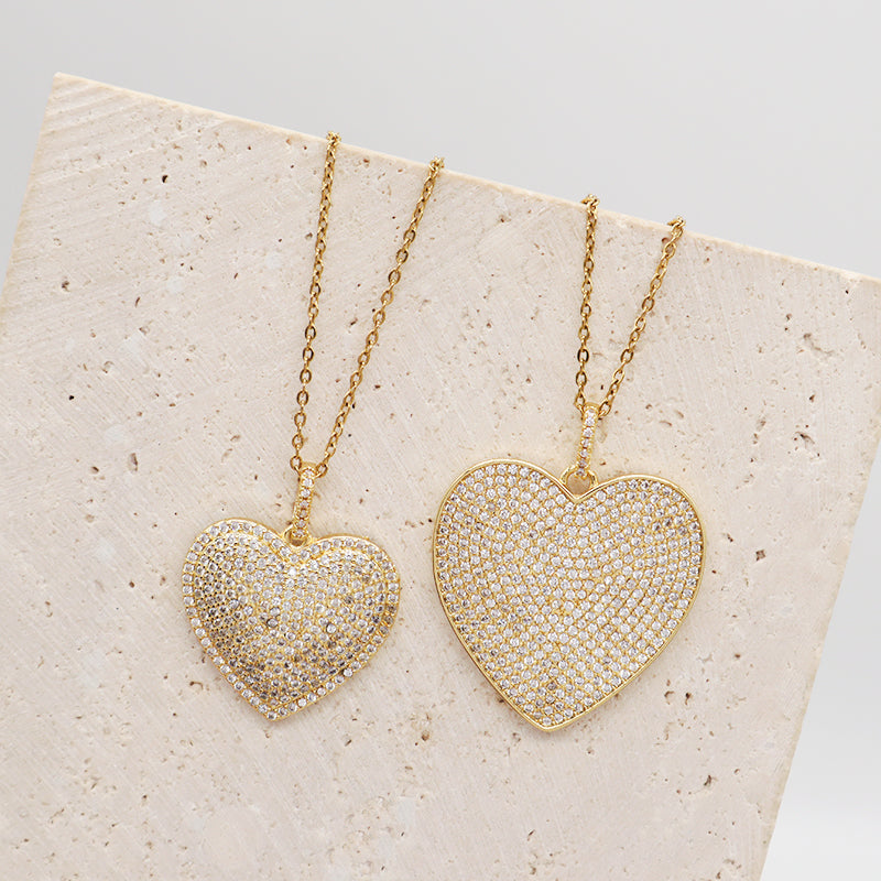 New Bulk Sale Fashion Jewelry Custom Gold plated stainless steel Chain Micro Pave CZ Love Heart Pendant Necklace For Women Gift