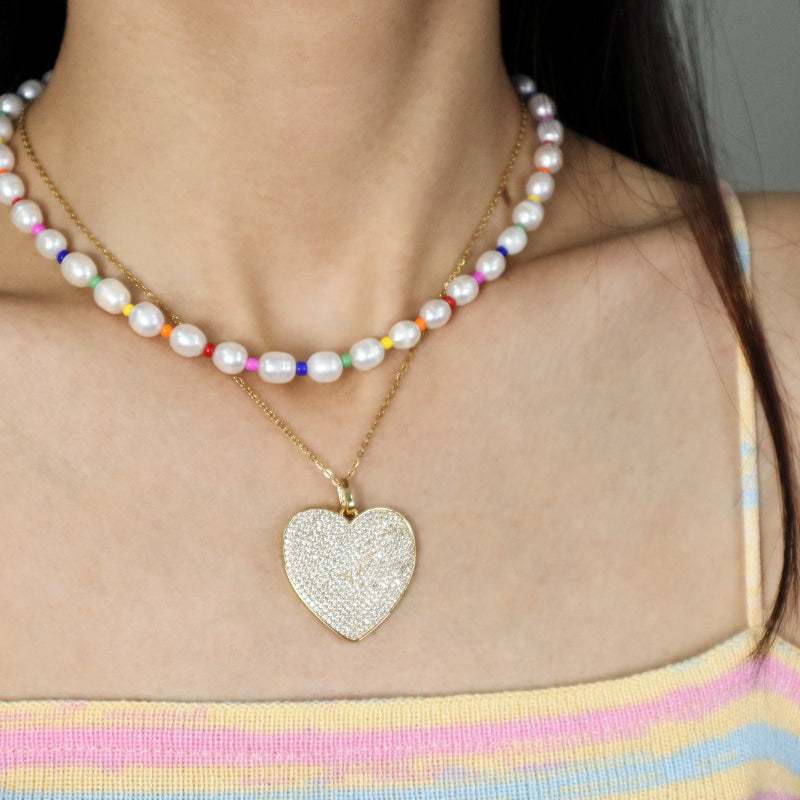 New Bulk Sale Fashion Jewelry Custom Gold plated stainless steel Chain Micro Pave CZ Love Heart Pendant Necklace For Women Gift