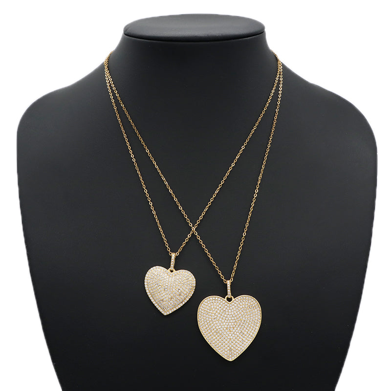New Bulk Sale Fashion Jewelry Custom Gold plated stainless steel Chain Micro Pave CZ Love Heart Pendant Necklace For Women Gift