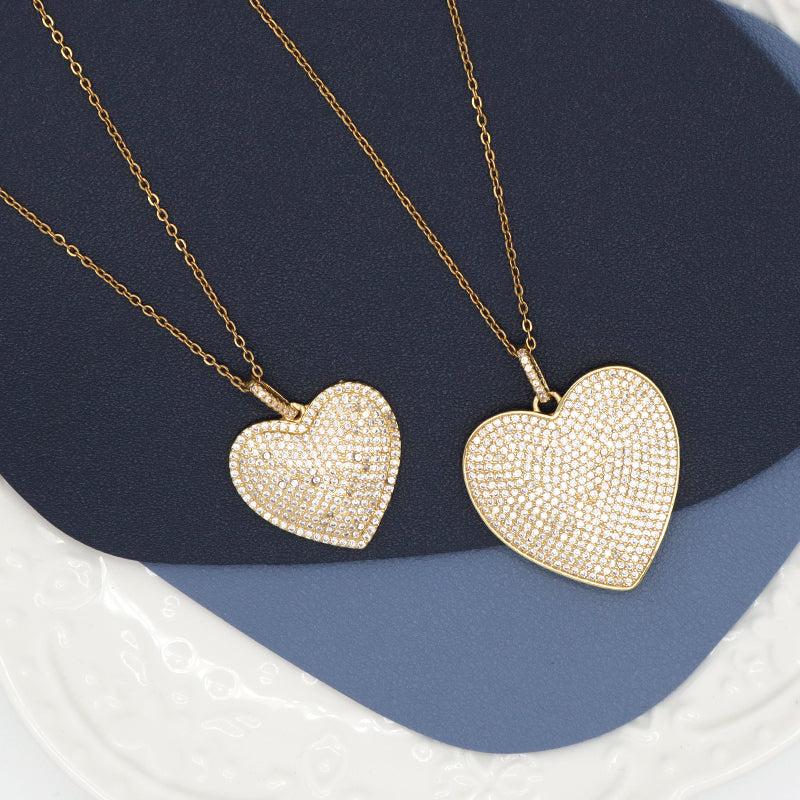 New Bulk Sale Fashion Jewelry Custom Gold plated stainless steel Chain Micro Pave CZ Love Heart Pendant Necklace For Women Gift