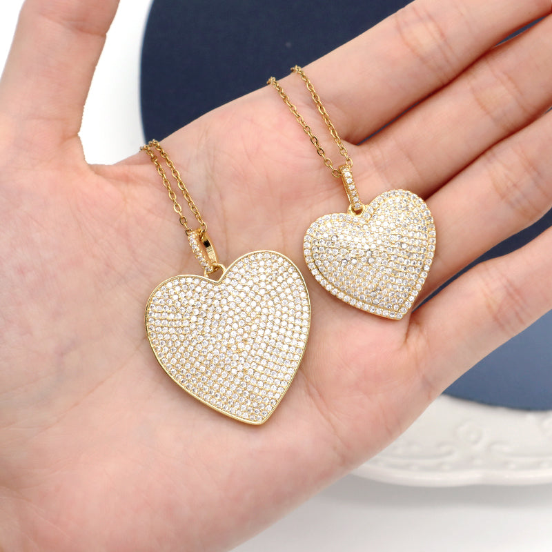 New Bulk Sale Fashion Jewelry Custom Gold plated stainless steel Chain Micro Pave CZ Love Heart Pendant Necklace For Women Gift