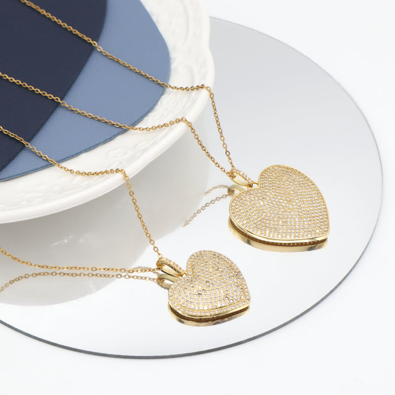 New Bulk Sale Fashion Jewelry Custom Gold plated stainless steel Chain Micro Pave CZ Love Heart Pendant Necklace For Women Gift