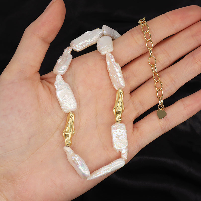 Handmade Custom Gold Plated Brass Natural Freshwater Pearl Choker Necklace