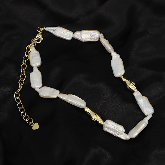 Handmade Custom Gold Plated Brass Natural Freshwater Pearl Choker Necklace