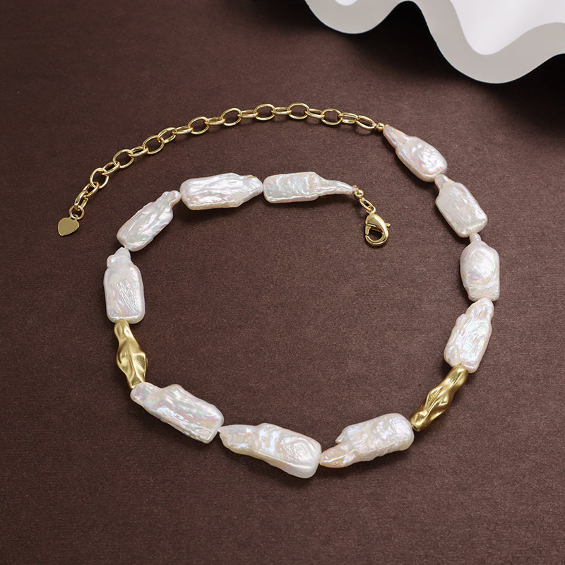 Handmade Custom Gold Plated Brass Natural Freshwater Pearl Choker Necklace