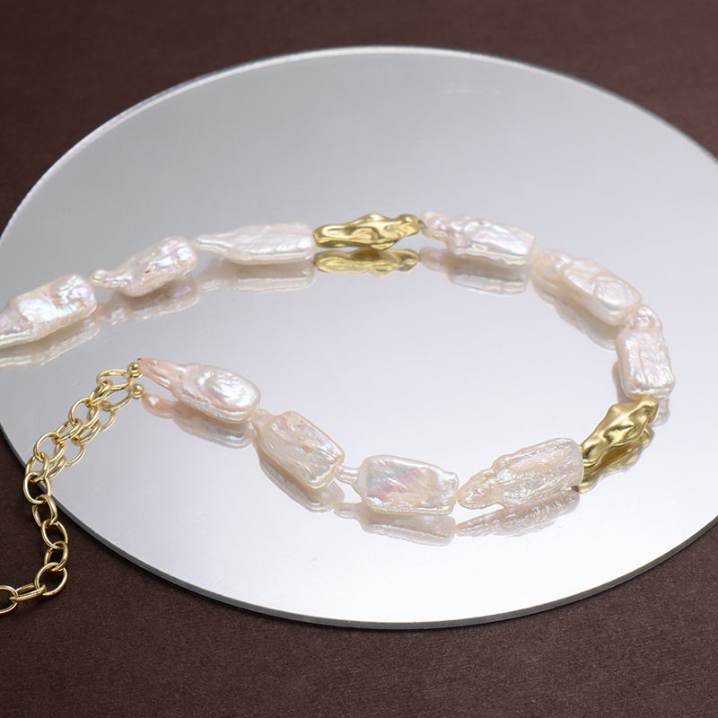 Handmade Custom Gold Plated Brass Natural Freshwater Pearl Choker Necklace