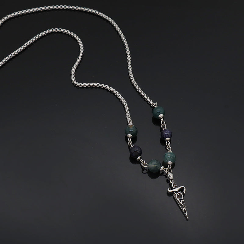 Custom Fashion Factory New Wholesale Men Women Jewelry Natural Stone Beads No Tarnish Stainless Steel Dagger Pendant Necklace