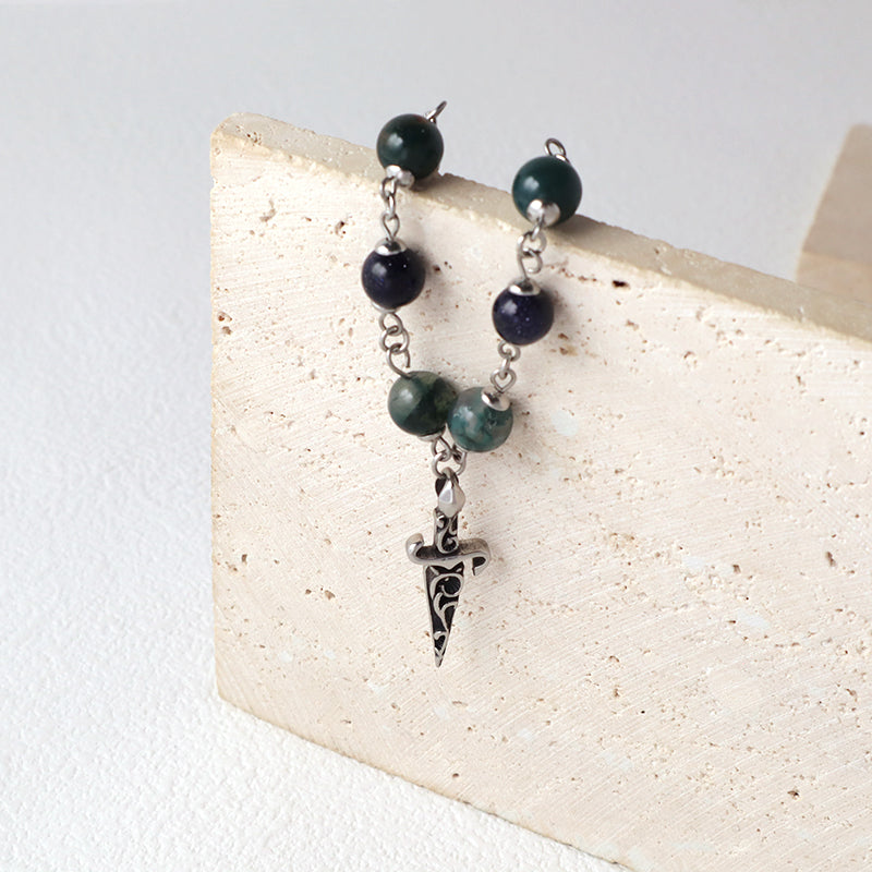 Custom Fashion Factory New Wholesale Men Women Jewelry Natural Stone Beads No Tarnish Stainless Steel Dagger Pendant Necklace