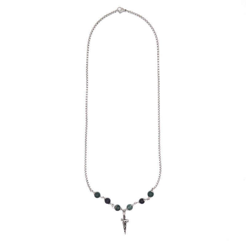 Custom Fashion Factory New Wholesale Men Women Jewelry Natural Stone Beads No Tarnish Stainless Steel Dagger Pendant Necklace