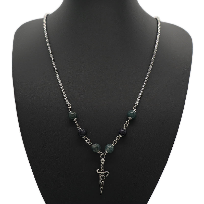 Custom Fashion Factory New Wholesale Men Women Jewelry Natural Stone Beads No Tarnish Stainless Steel Dagger Pendant Necklace