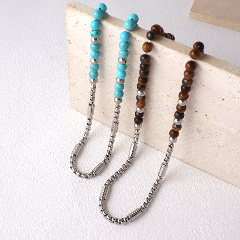 Fashion Design China Factory Newest Wholesale Custom Jewelry No Tarnish Stainless Steel Natural Stone Necklace For Men Women