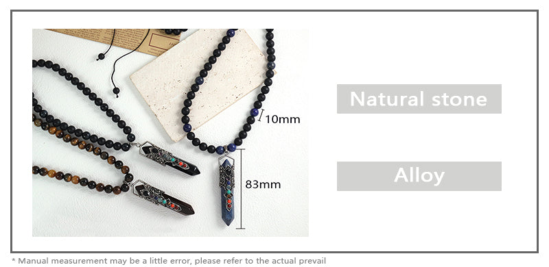 Custom OEM Handmade Woven 8mm Lapis Onyx Tiger Eye Natural Stone Beads Adjustable Macrame Hexagon Pendant Necklace For Men Women