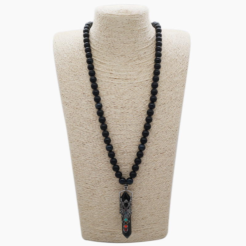 Custom OEM Handmade Woven 8mm Lapis Onyx Tiger Eye Natural Stone Beads Adjustable Macrame Hexagon Pendant Necklace For Men Women