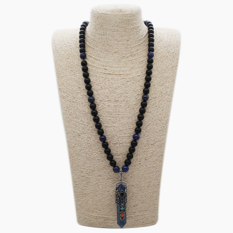 Custom OEM Handmade Woven 8mm Lapis Onyx Tiger Eye Natural Stone Beads Adjustable Macrame Hexagon Pendant Necklace For Men Women