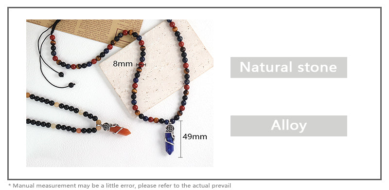 Newest 8mm Gemstone Natural Stone Beads Custom OEM Handmade Adjustable Woven Macrame Hexagon Rose Pendant Necklace For Men Women