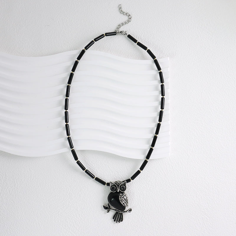Wholesale Handmade Custom OEM Natural Stone Beads Men Women Jewelry Adjustable Stainless Steel Tail Chain Owl Pendant Necklace