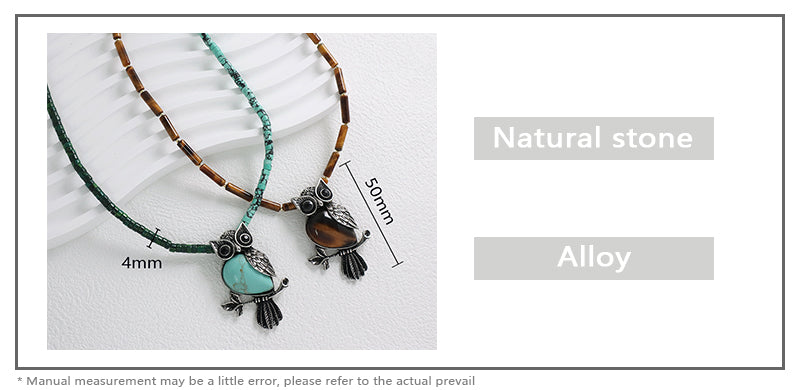 Wholesale Handmade Custom OEM Natural Stone Beads Men Women Jewelry Adjustable Stainless Steel Tail Chain Owl Pendant Necklace