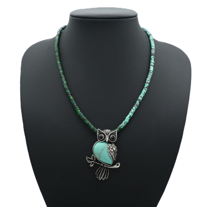 Wholesale Handmade Custom OEM Natural Stone Beads Men Women Jewelry Adjustable Stainless Steel Tail Chain Owl Pendant Necklace