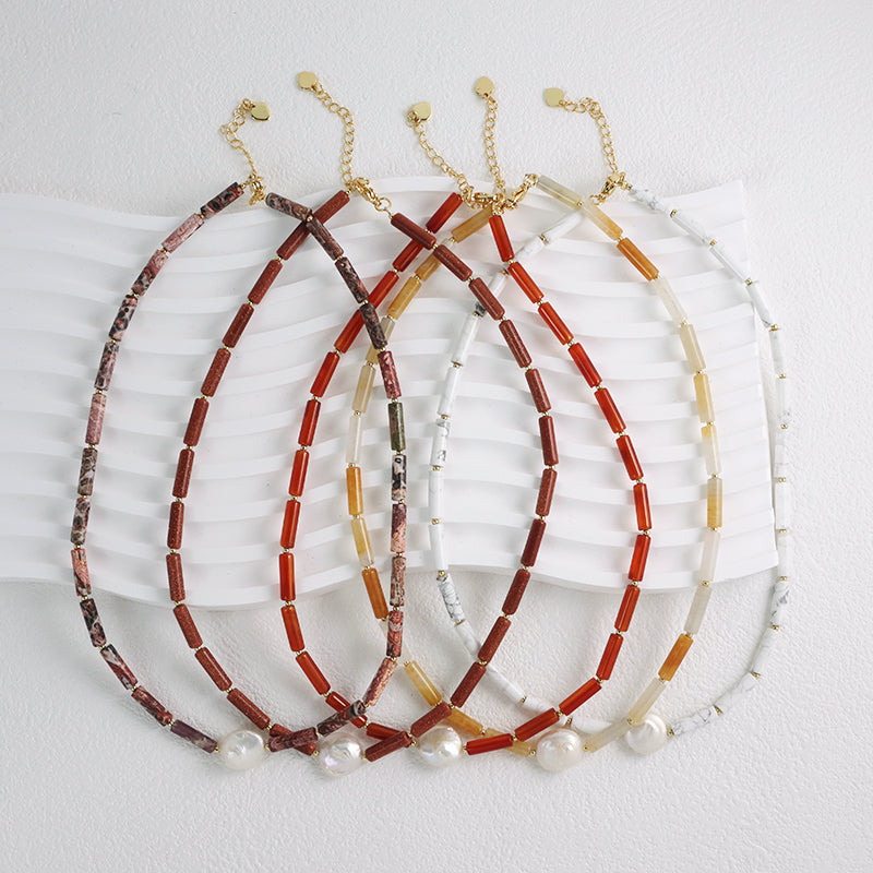 Various OEM Custom Wholesale Handmade Women Gold Plated Brass Tail chain Natural Stone Beads Fresh Water Baroque Pearl Necklace