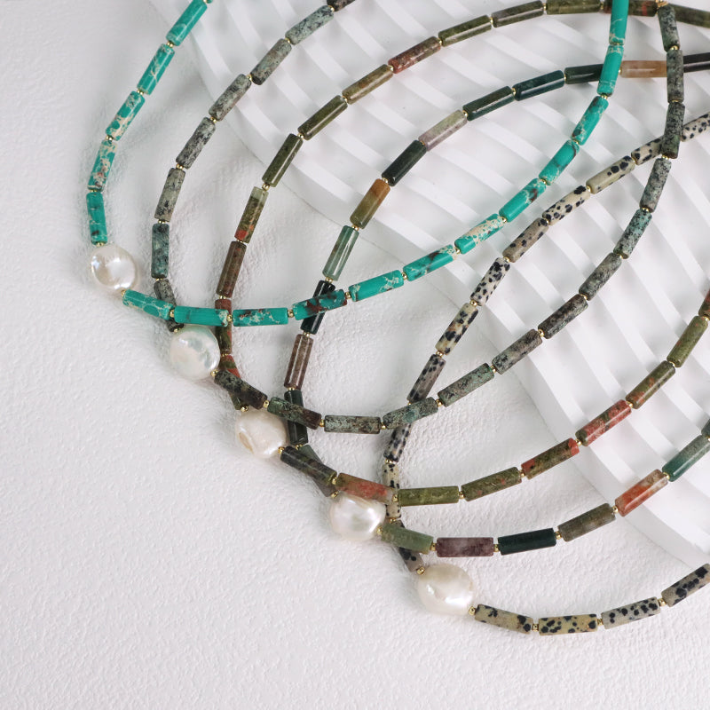 Various OEM Custom Wholesale Handmade Women Gold Plated Brass Tail chain Natural Stone Beads Fresh Water Baroque Pearl Necklace