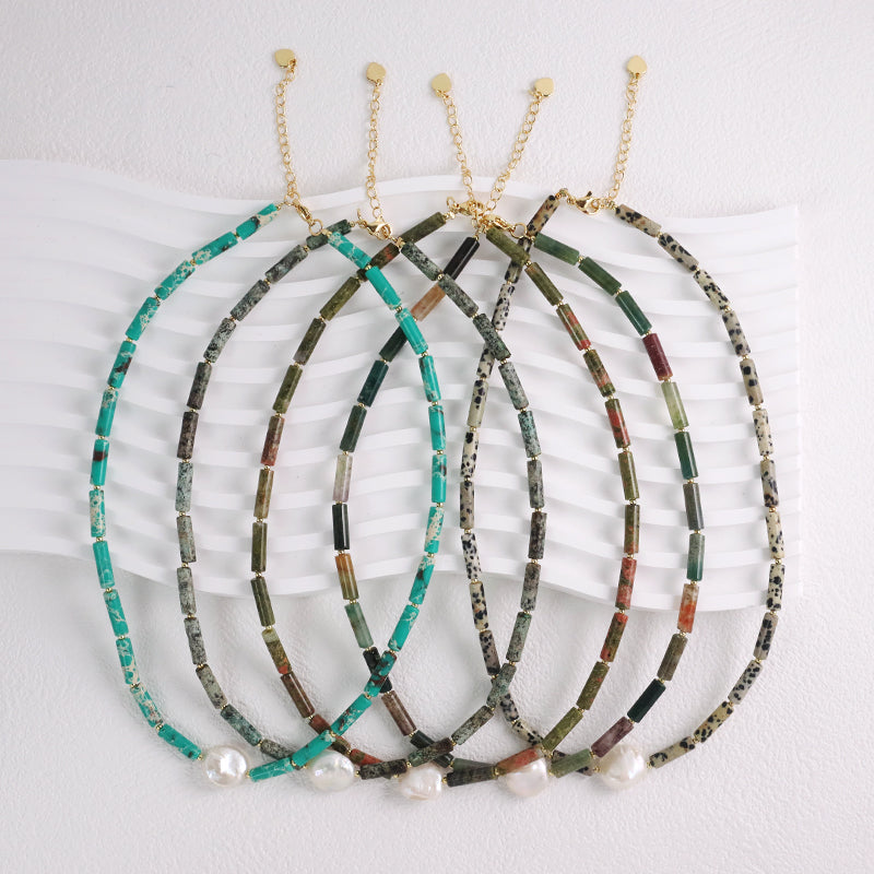 Various OEM Custom Wholesale Handmade Women Gold Plated Brass Tail chain Natural Stone Beads Fresh Water Baroque Pearl Necklace
