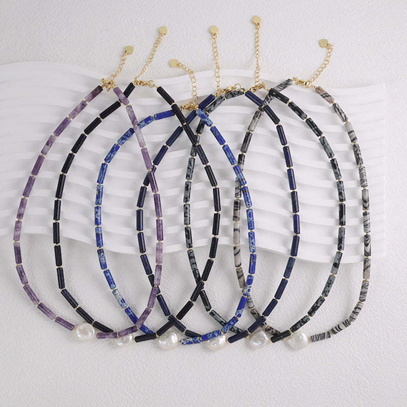 Various OEM Custom Wholesale Handmade Women Gold Plated Brass Tail chain Natural Stone Beads Fresh Water Baroque Pearl Necklace