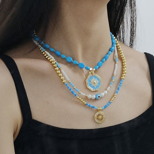 New Arrival China Factory OEM Wholesale Fashion Women Handmade Custom Enamel Blue Natural Stone Beads Evil Eyes Pendant Necklace