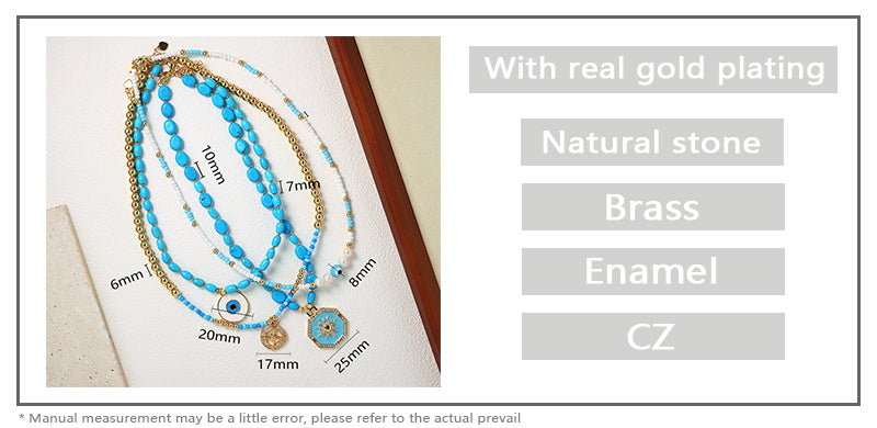 New Arrival China Factory OEM Wholesale Fashion Women Handmade Custom Enamel Blue Natural Stone Beads Evil Eyes Pendant Necklace