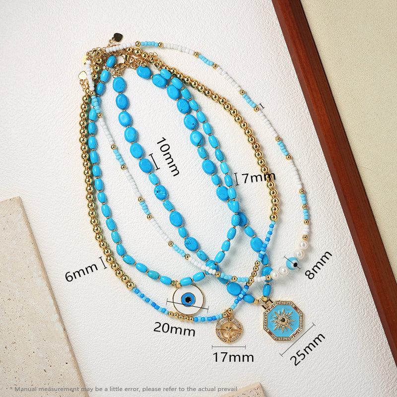 New Arrival China Factory OEM Wholesale Fashion Women Handmade Custom Enamel Blue Natural Stone Beads Evil Eyes Pendant Necklace