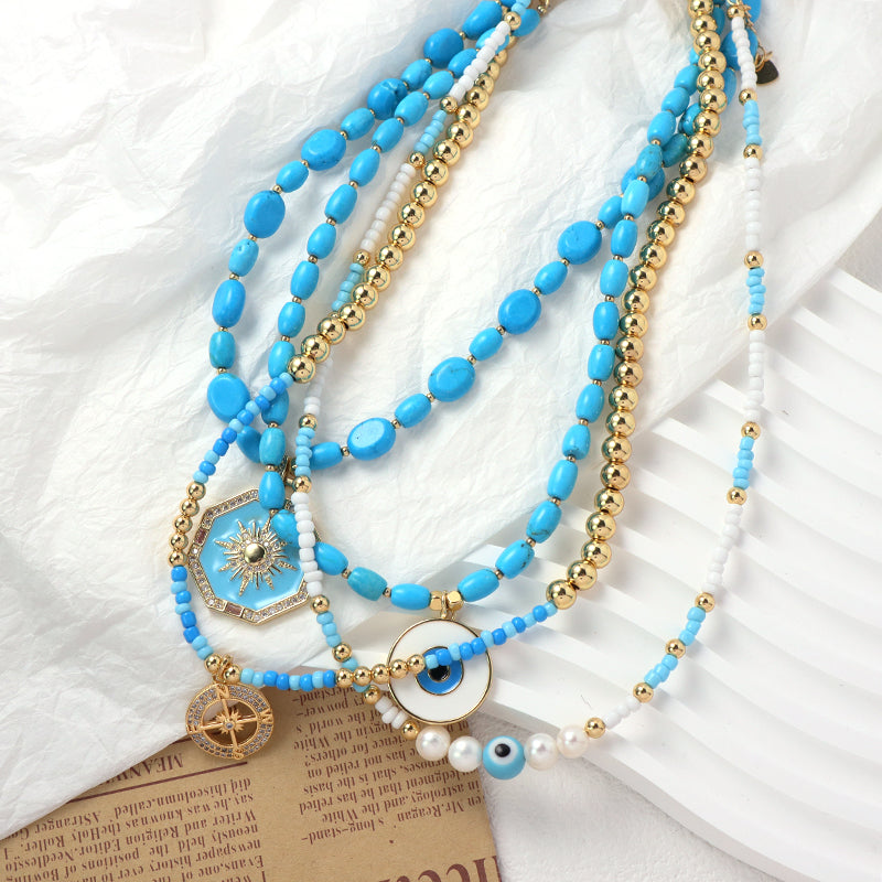 New Arrival China Factory OEM Wholesale Fashion Women Handmade Custom Enamel Blue Natural Stone Beads Evil Eyes Pendant Necklace