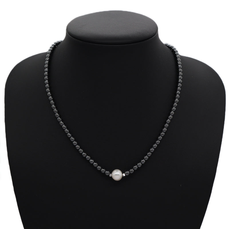 Custom Wholesale China Factory OEM Trendy Women Handmade Stainless Steel Natural Stone Hematite Beads Pearl Pendant Necklace