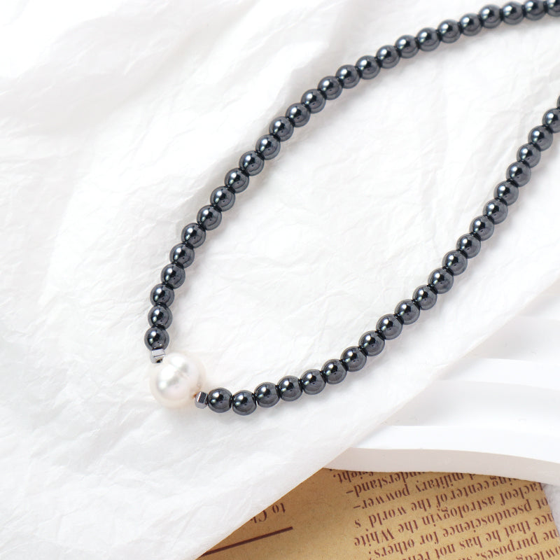 Custom Wholesale China Factory OEM Trendy Women Handmade Stainless Steel Natural Stone Hematite Beads Pearl Pendant Necklace