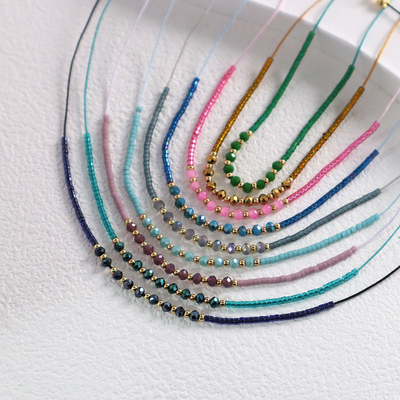Handmade Wholesale China Factory Fashion Custom OEM Manufacture Women Gift Gold Plated Glass Crystal Beads Miyuki Necklace
