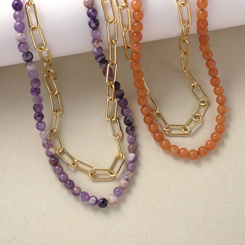 Wholesale New Custom OEM Fashion Women OT Claslp Handmade Custom Brass Chain 6mm Healing Natural Stone Beads Pendant Necklace
