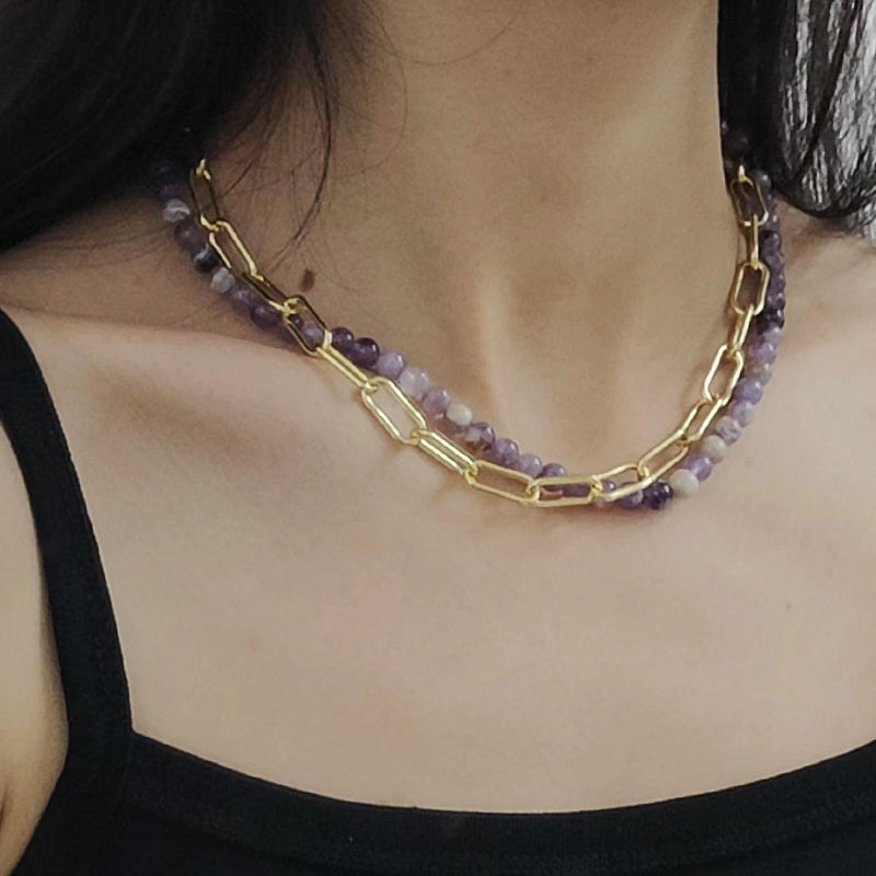 Wholesale New Custom OEM Fashion Women OT Claslp Handmade Custom Brass Chain 6mm Healing Natural Stone Beads Pendant Necklace