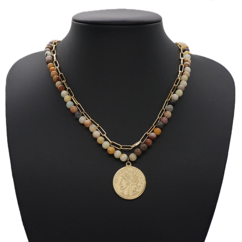 Wholesale New Custom OEM Fashion Women OT Claslp Handmade Custom Brass Chain 6mm Healing Natural Stone Beads Pendant Necklace