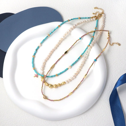 OEM Wholesale Handmade Custom Gold Plated Enamel Mushroom Pendant Fresh Water Pearl Natural Stone Beads Necklace For Women