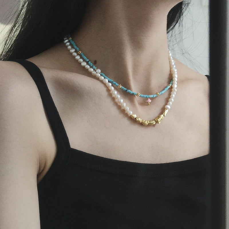 OEM Wholesale Handmade Custom Gold Plated Enamel Mushroom Pendant Fresh Water Pearl Natural Stone Beads Necklace For Women