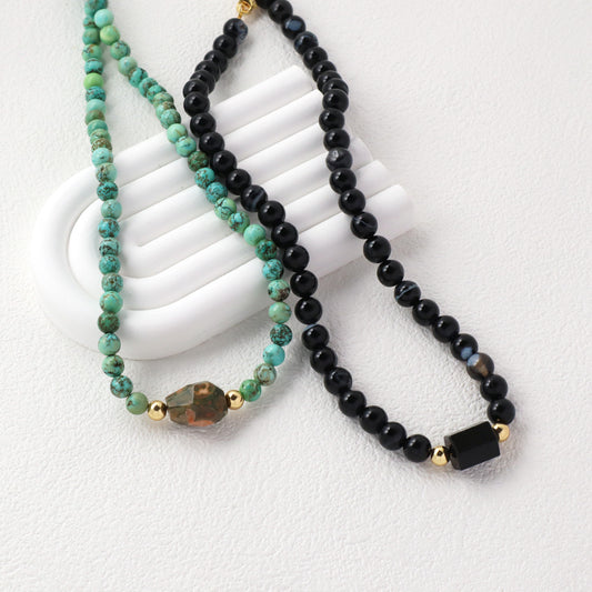 OEM China Factory Custom Wholesale Fashion Handmade 6mm 8mm Gold Plated Black Green Natural Stone Beads Necklace For Women Men