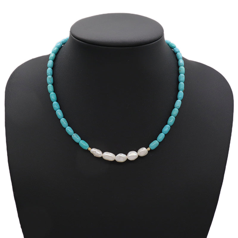 Wholesale OEM China Factory Fashion Handmade Custom Gold Plated Fresh Water Pearl Blue Natural Stone Beads Necklace For Women