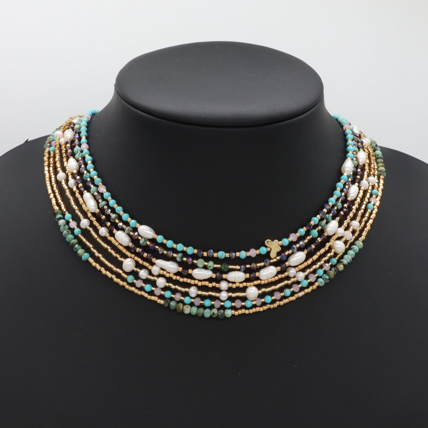 OEM Manufacture Factory Wholesale Handmade Custom Gold Plated Glass Crystal Natural Stone Africa Turquoise Beads Miyuki Necklace