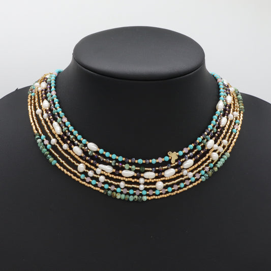 OEM Manufacture Factory Wholesale Handmade Custom Gold Plated Glass Crystal Natural Stone Africa Turquoise Beads Miyuki Necklace