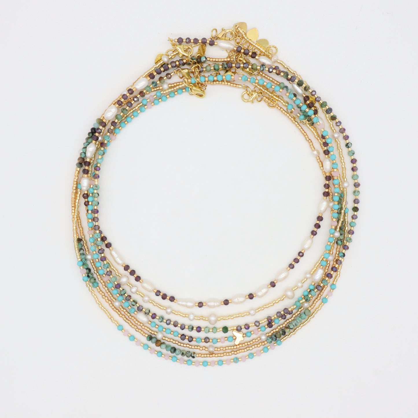 OEM Manufacture Factory Wholesale Handmade Custom Gold Plated Glass Crystal Natural Stone Africa Turquoise Beads Miyuki Necklace
