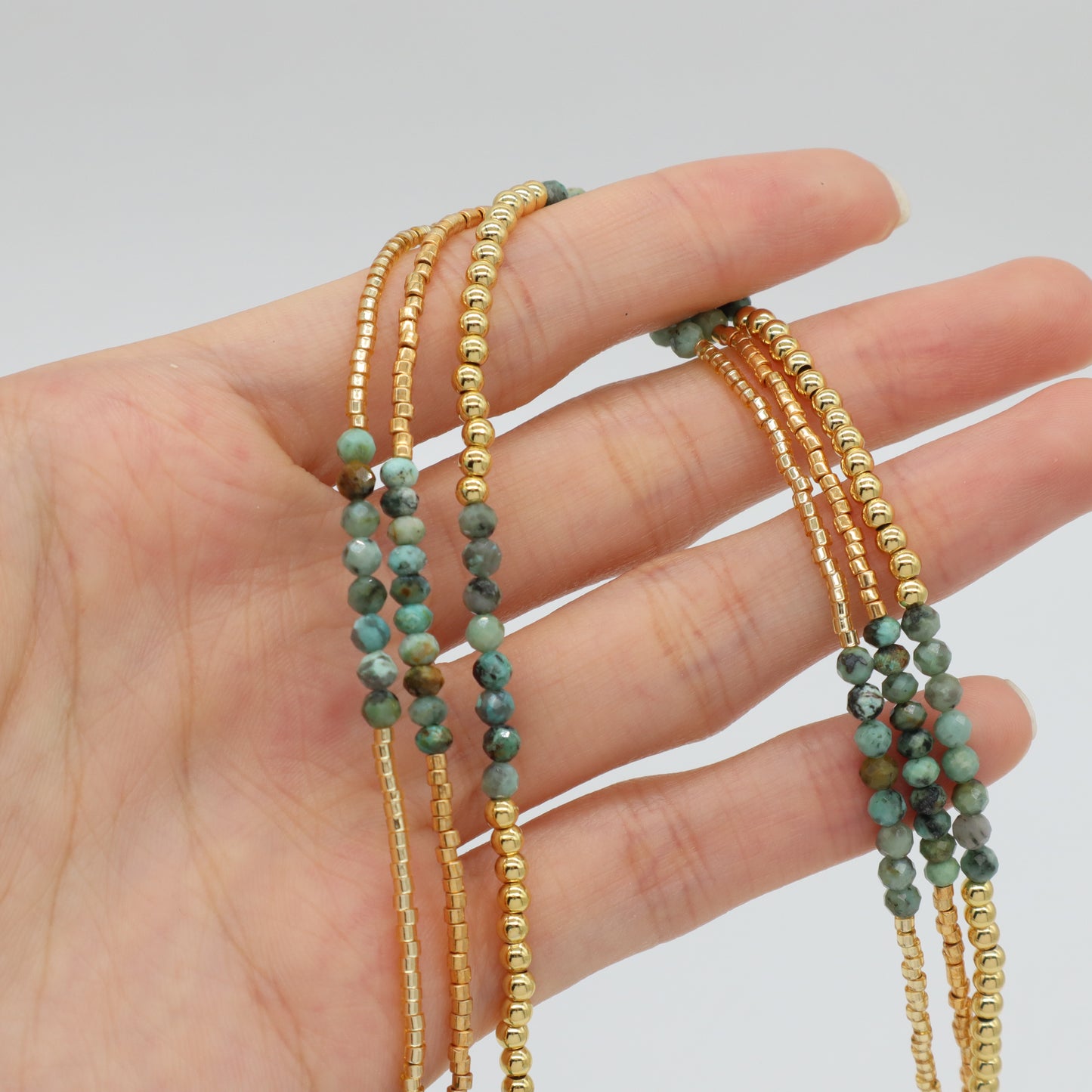 OEM Manufacture Factory Wholesale Handmade Custom Gold Plated Glass Crystal Natural Stone Africa Turquoise Beads Miyuki Necklace
