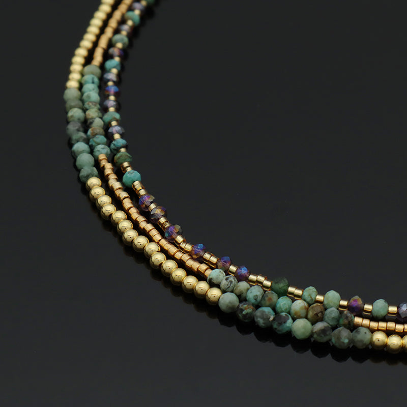 OEM Manufacture Factory Wholesale Handmade Custom Gold Plated Glass Crystal Natural Stone Africa Turquoise Beads Miyuki Necklace