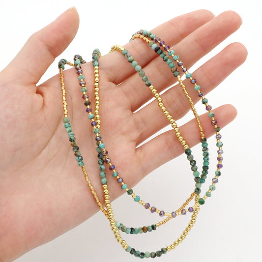 OEM Manufacture Factory Wholesale Handmade Custom Gold Plated Glass Crystal Natural Stone Africa Turquoise Beads Miyuki Necklace