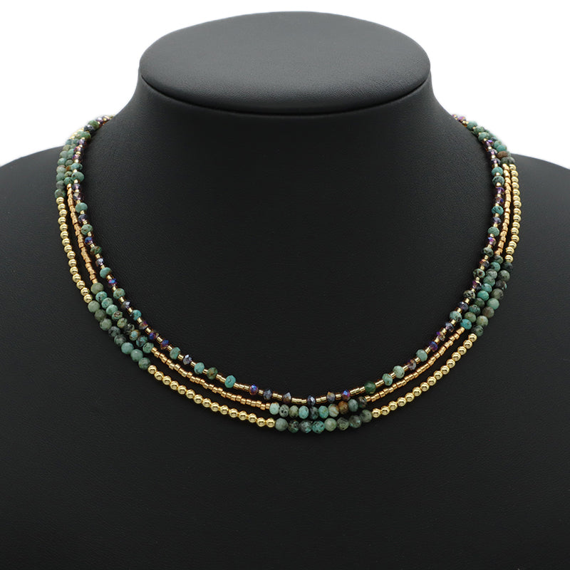 OEM Manufacture Factory Wholesale Handmade Custom Gold Plated Glass Crystal Natural Stone Africa Turquoise Beads Miyuki Necklace