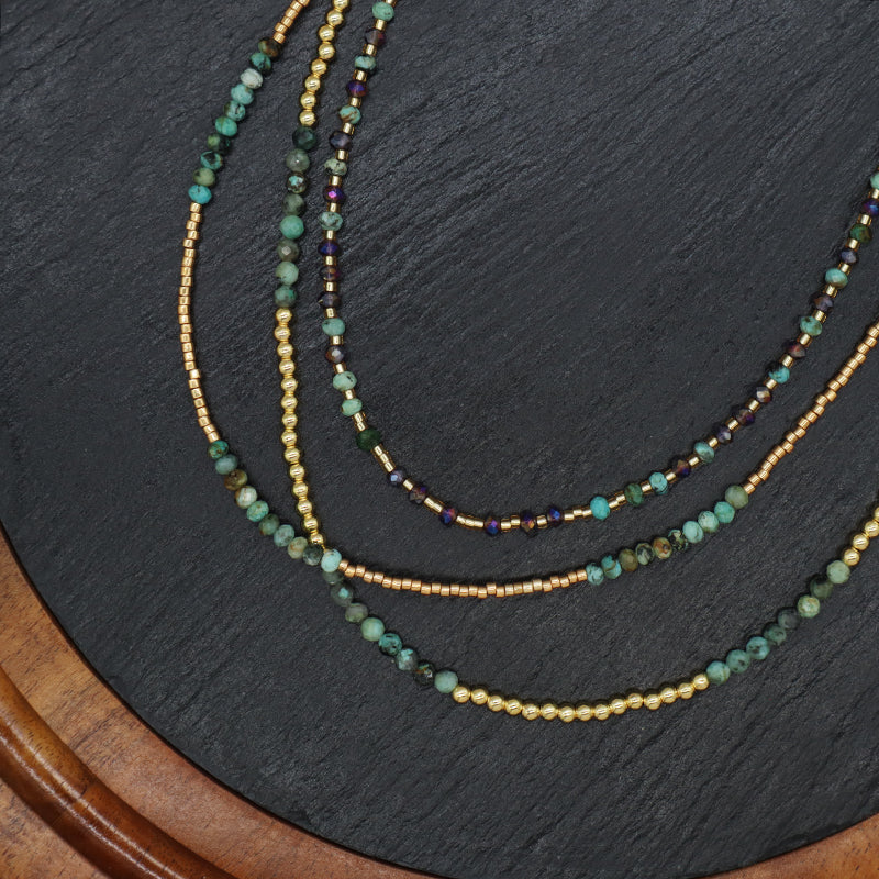 OEM Manufacture Factory Wholesale Handmade Custom Gold Plated Glass Crystal Natural Stone Africa Turquoise Beads Miyuki Necklace